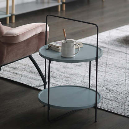 Nordic Round Iron 2-Tier Side Table — Blue