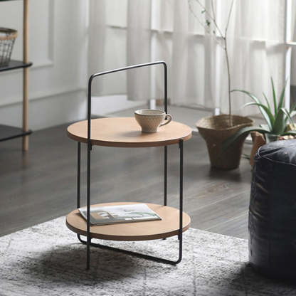 Nordic Round Iron 2-Tier Side Table — Wood Color