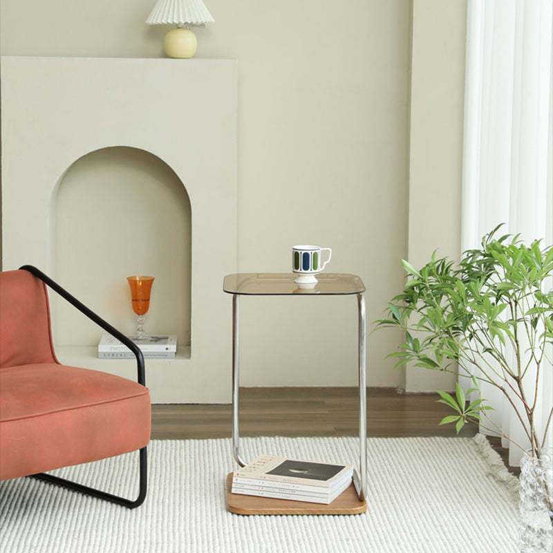 Modern Square Glass Steel 2-Tier Side Table