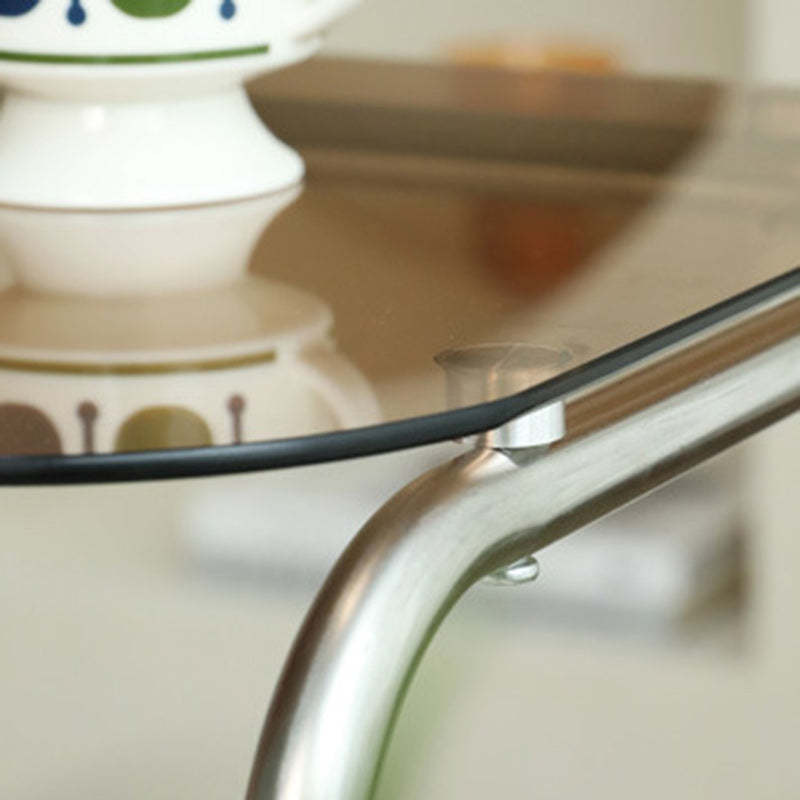 Modern Square Glass Steel 2-Tier Side Table