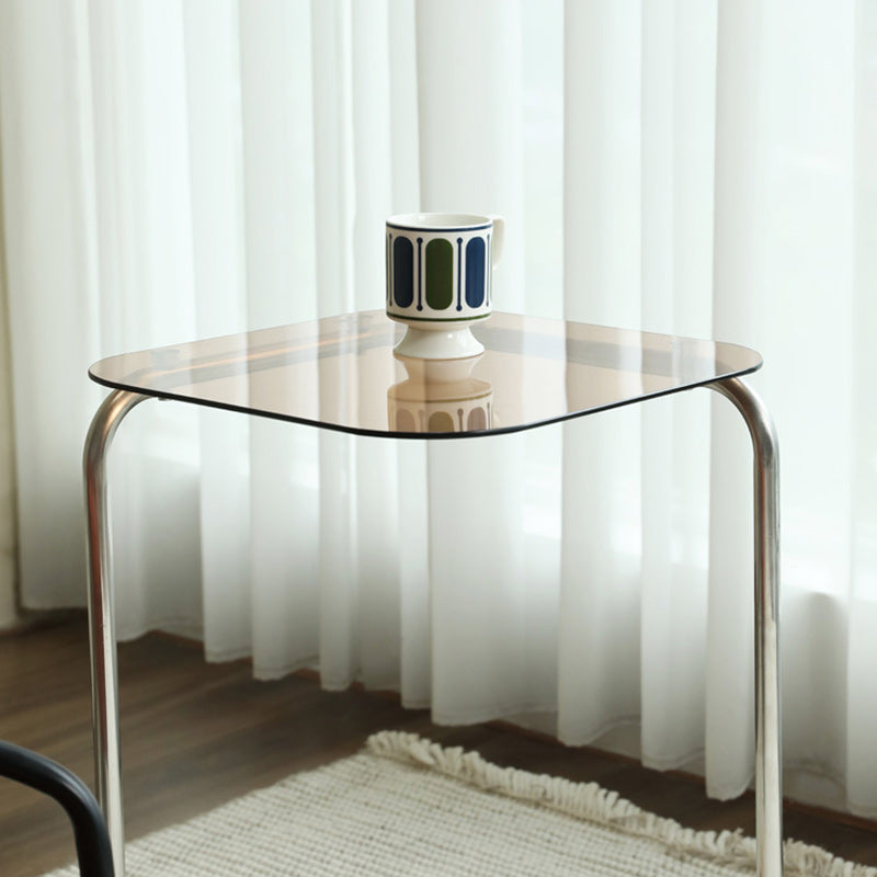 Modern Square Glass Steel 2-Tier Side Table
