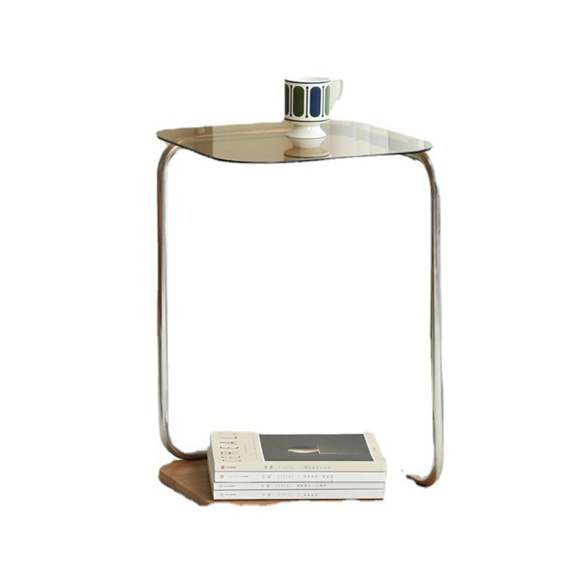 Modern Square Glass Steel 2-Tier Side Table