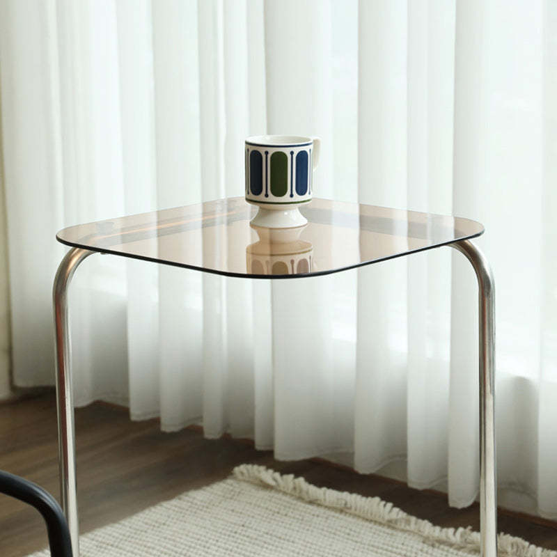 Modern Square Glass Steel 2-Tier Side Table