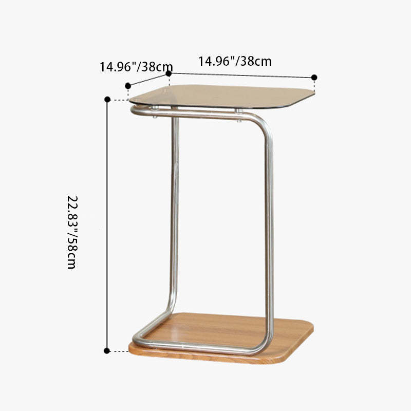 Modern Square Glass Steel 2-Tier Side Table