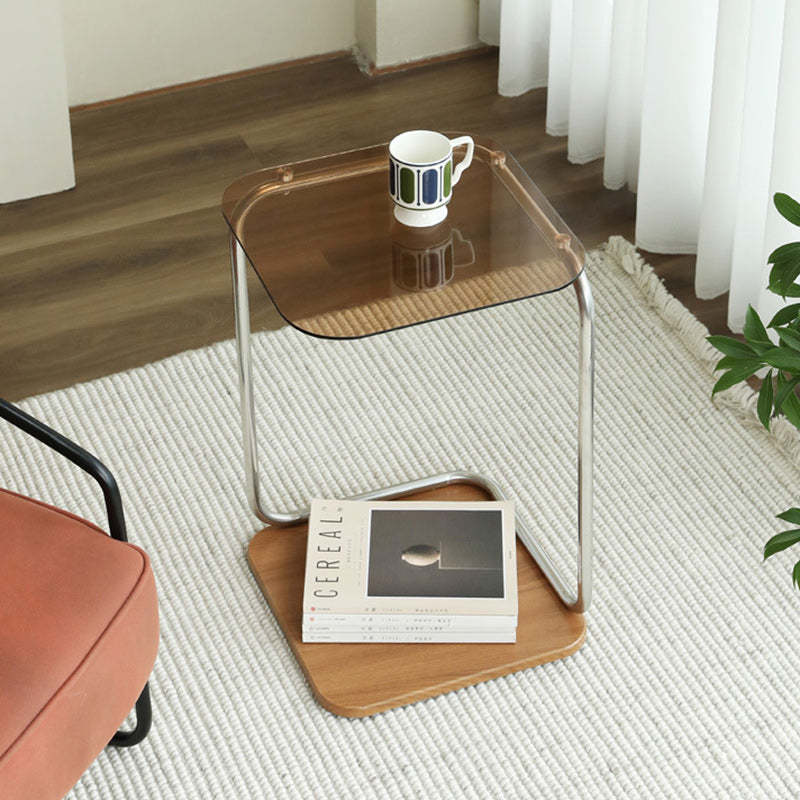 Modern Square Glass Steel 2-Tier Side Table