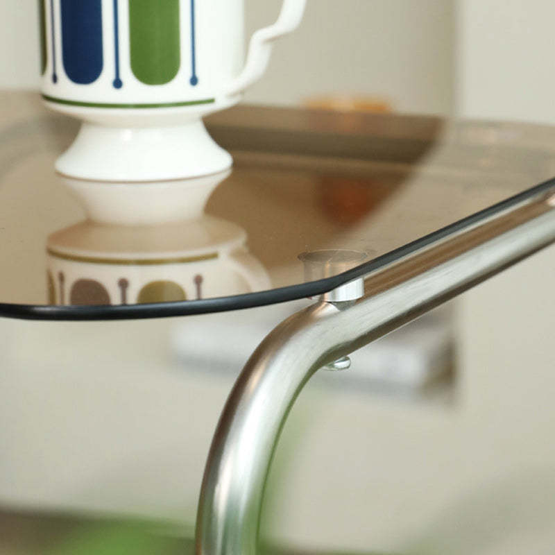 Modern Square Glass Steel 2-Tier Side Table