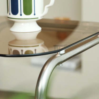 Modern Square Glass Steel 2-Tier Side Table