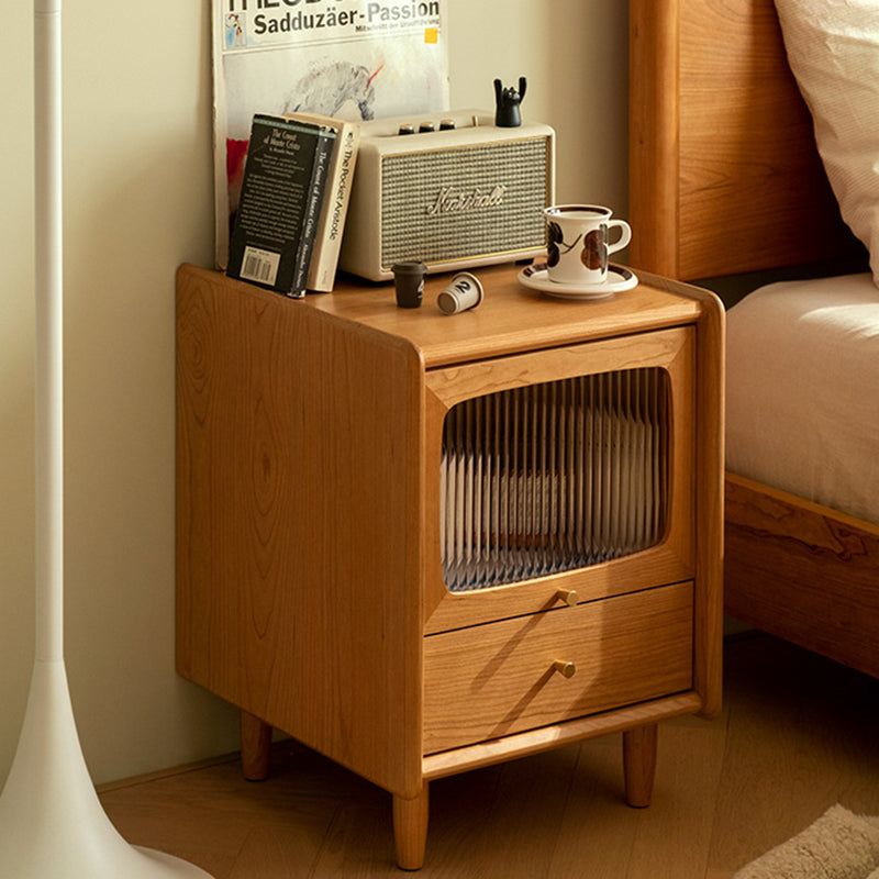 Retro Cherry Wood Cabinet Nightstand