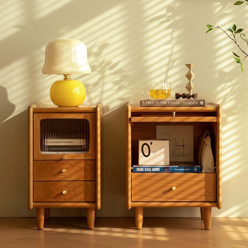 Retro Cherry Wood Cabinet Nightstand — A