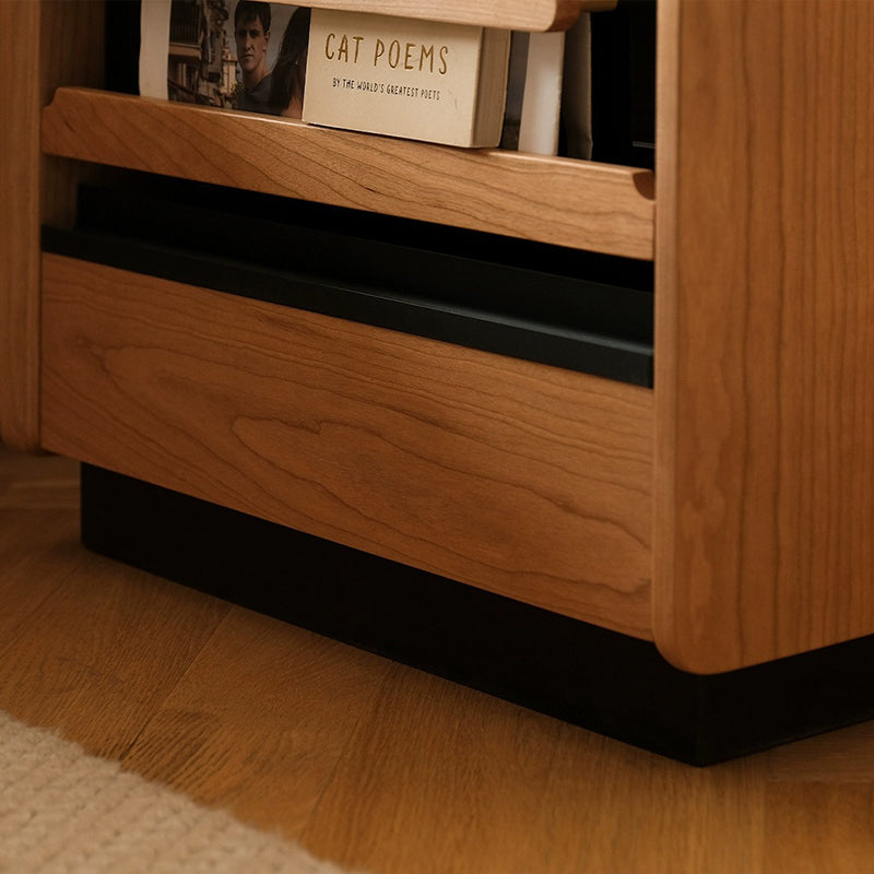 Retro Sintered Stone Cherry Wood Nightstand