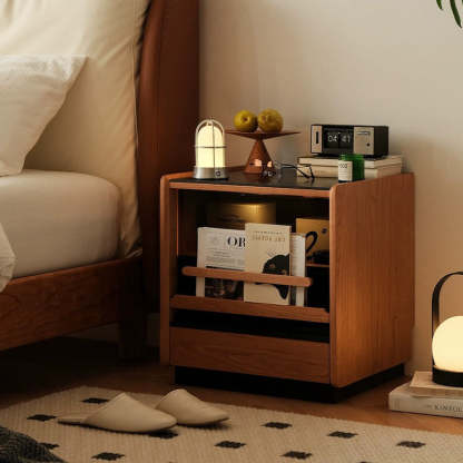 Retro Sintered Stone Cherry Wood Nightstand — Solid Wood