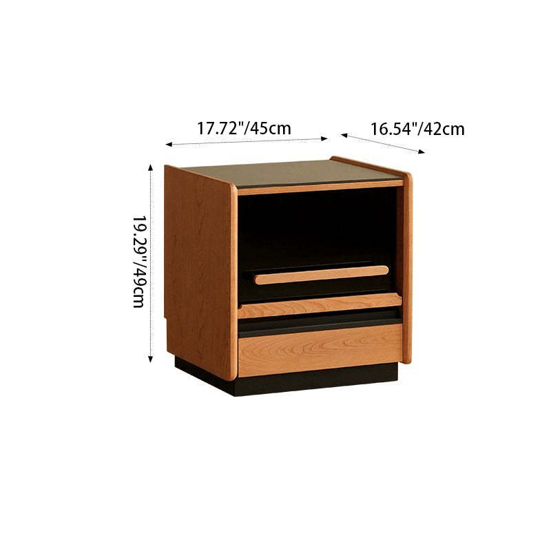 Retro Sintered Stone Cherry Wood Nightstand