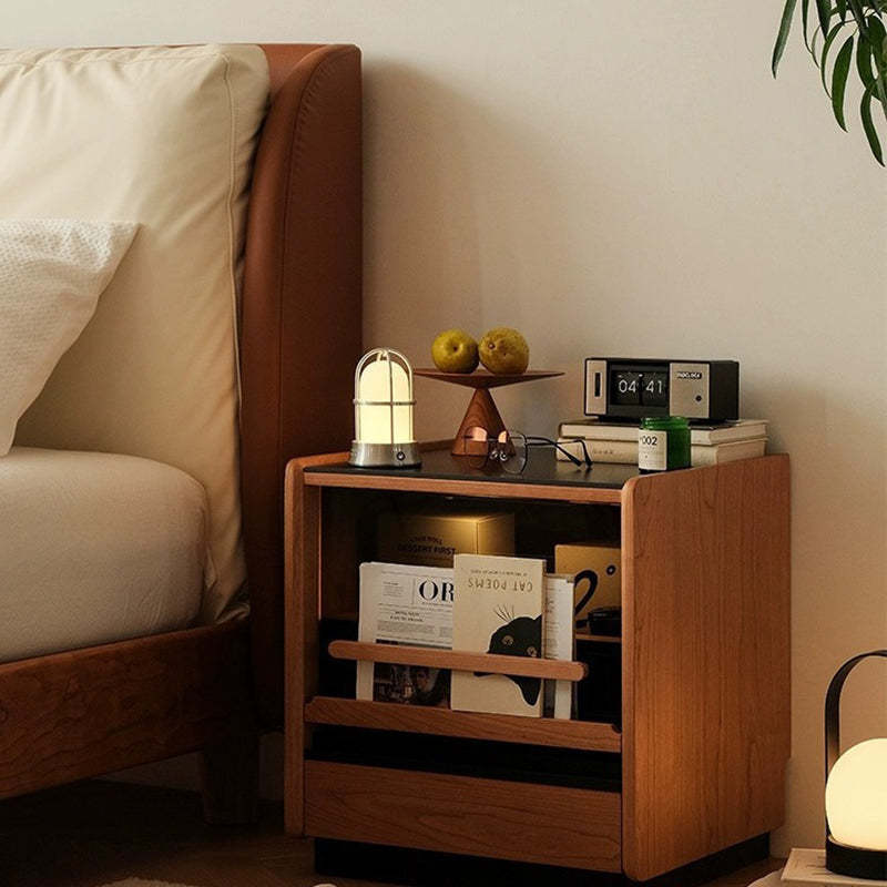 Retro Sintered Stone Cherry Wood Nightstand