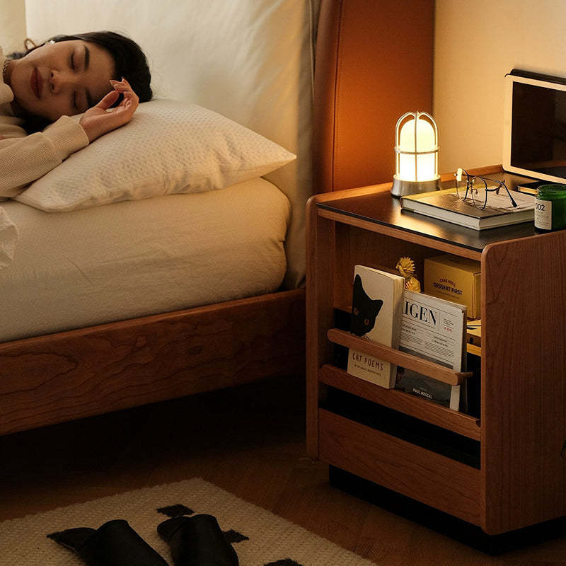 Retro Sintered Stone Cherry Wood Nightstand