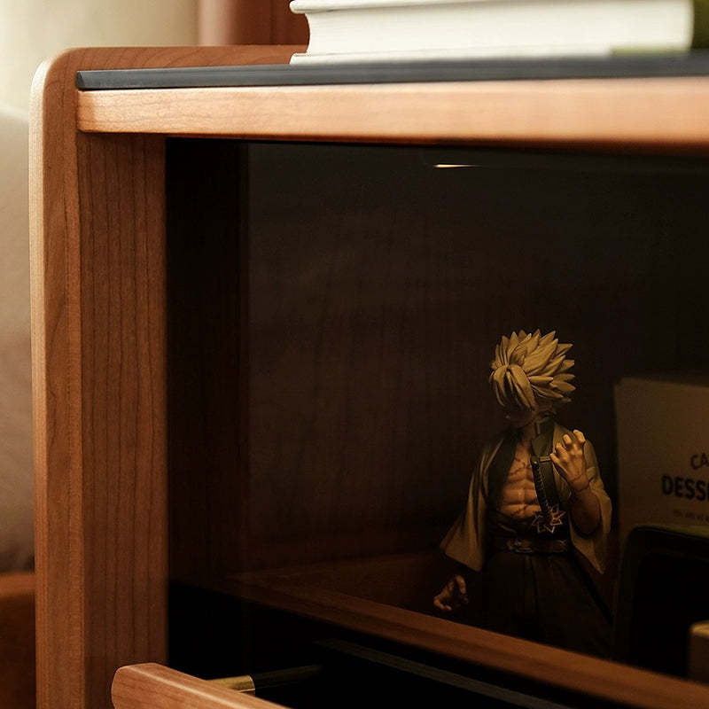Retro Sintered Stone Cherry Wood Nightstand