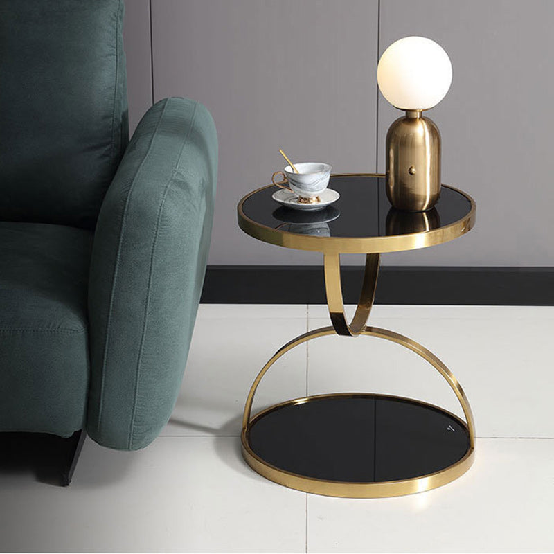 Nordic Round Steel Glass 2-Tier Side Table