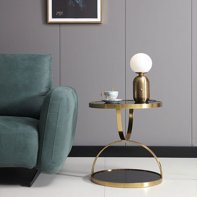 Nordic Round Steel Glass 2-Tier Side Table
