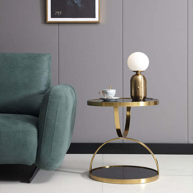Nordic Round Steel Glass 2-Tier Side Table