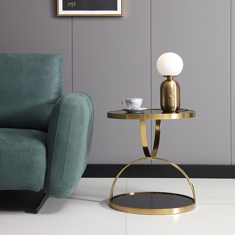 Nordic Round Steel Glass 2-Tier Side Table — White