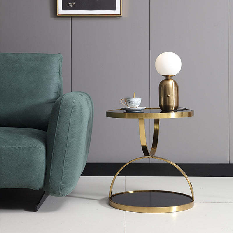 Nordic Round Steel Glass 2-Tier Side Table — White