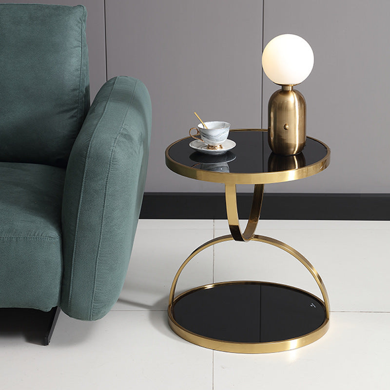 Nordic Round Steel Glass 2-Tier Side Table