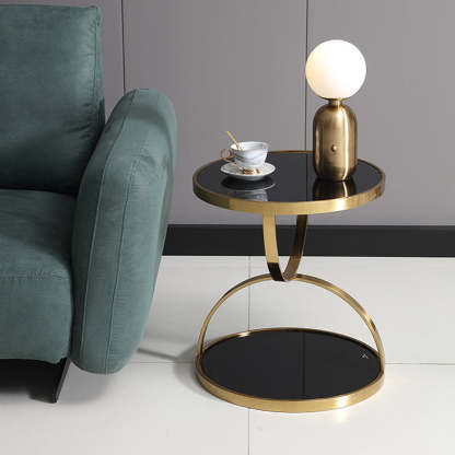 Nordic Round Steel Glass 2-Tier Side Table