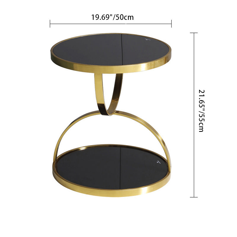 Nordic Round Steel Glass 2-Tier Side Table
