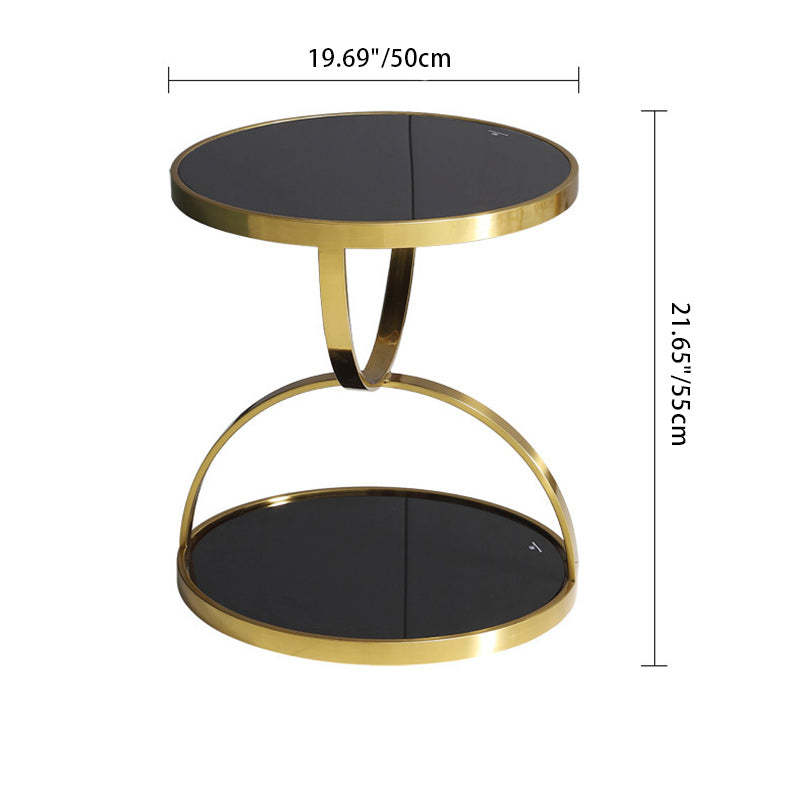 Nordic Round Steel Glass 2-Tier Side Table