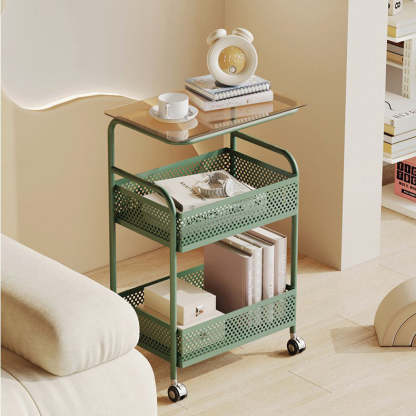 Nordic Iron Glass 3-Tier Side Table — Green