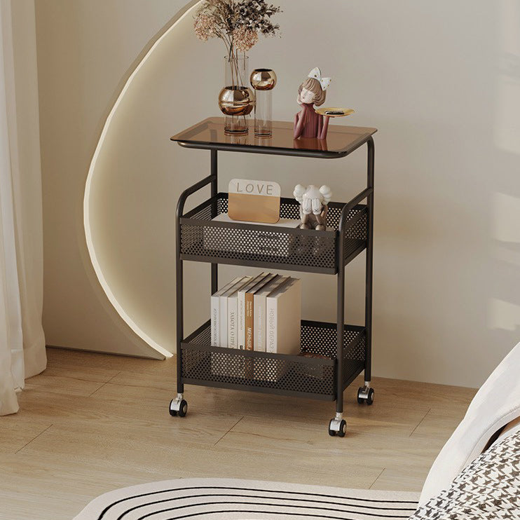 Nordic Iron Glass 3-Tier Side Table — Black