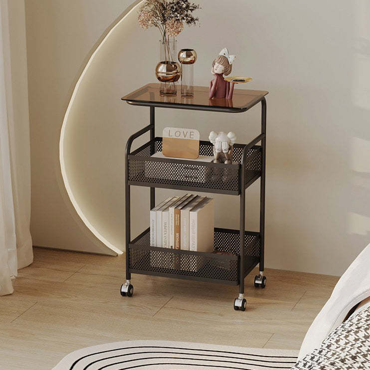 Nordic Iron Glass 3-Tier Side Table — Black
