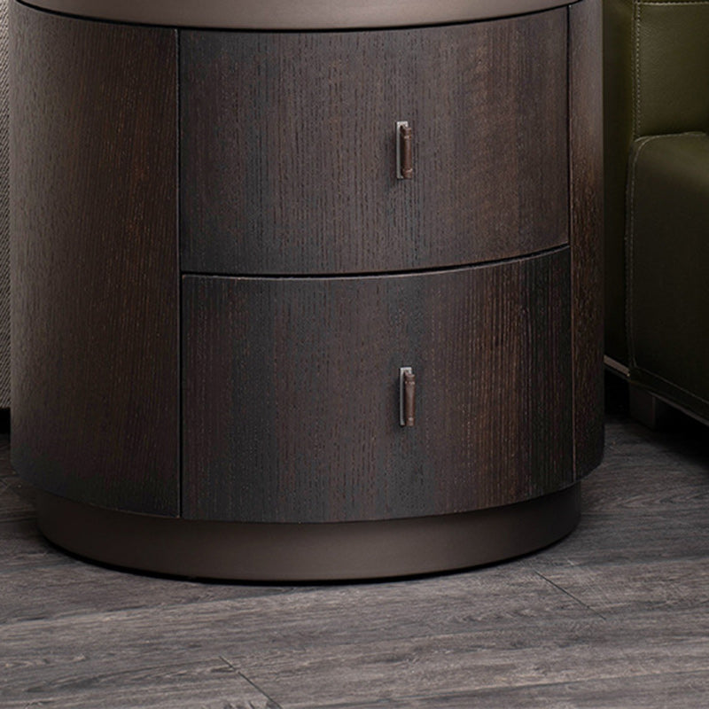 Modern Art Deco Smoked Wood Cylinder Nightstand 2-Drawer