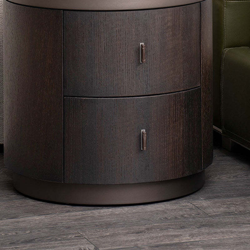Modern Art Deco Smoked Wood Cylinder Nightstand 2-Drawer