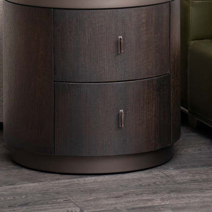 Modern Art Deco Smoked Wood Cylinder Nightstand 2-Drawer