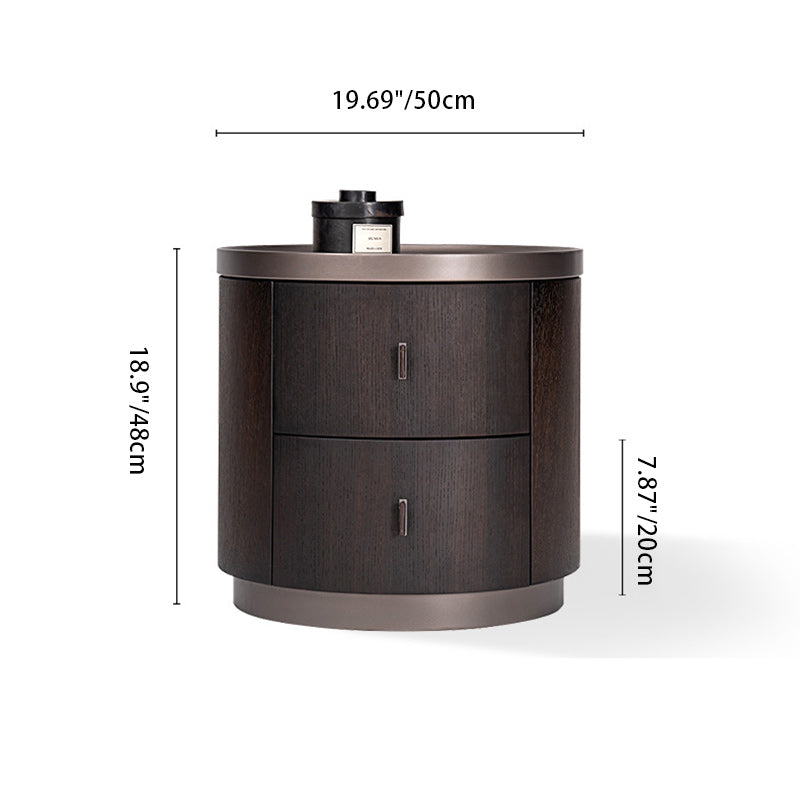 Modern Art Deco Smoked Wood Cylinder Nightstand 2-Drawer