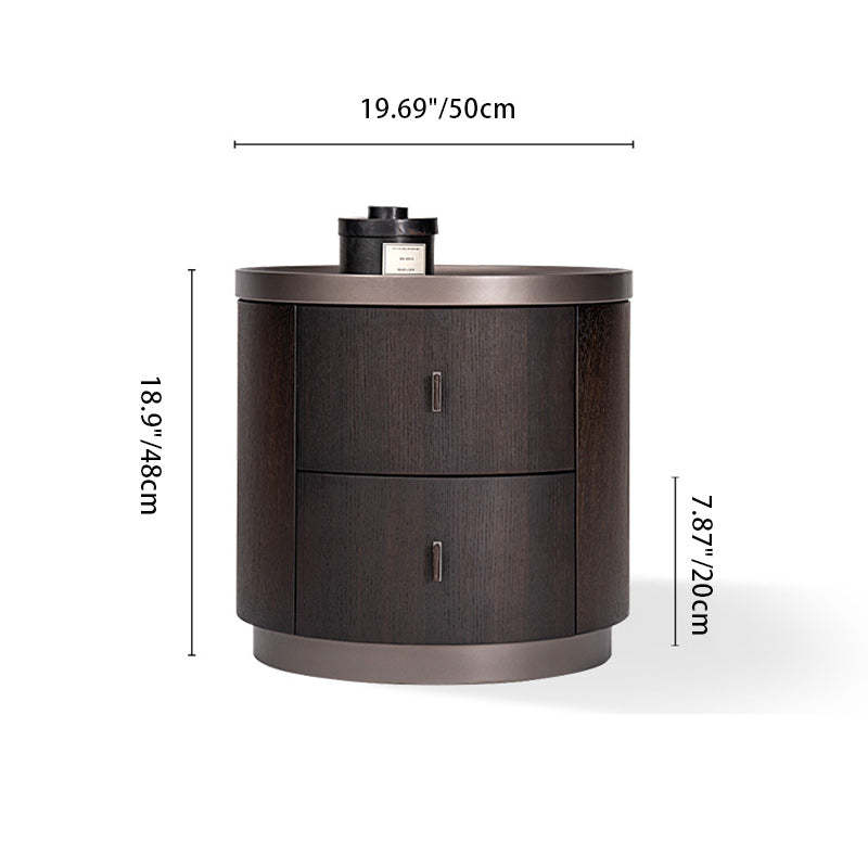 Modern Art Deco Smoked Wood Cylinder Nightstand 2-Drawer