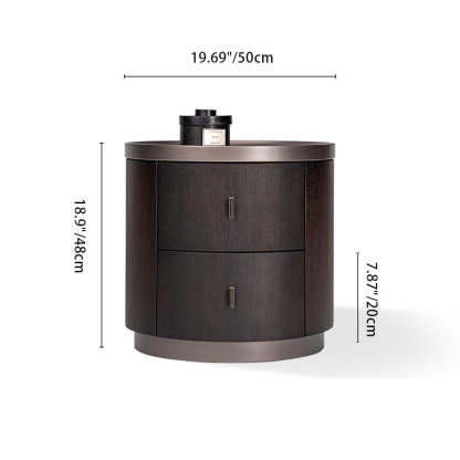 Modern Art Deco Smoked Wood Cylinder Nightstand 2-Drawer