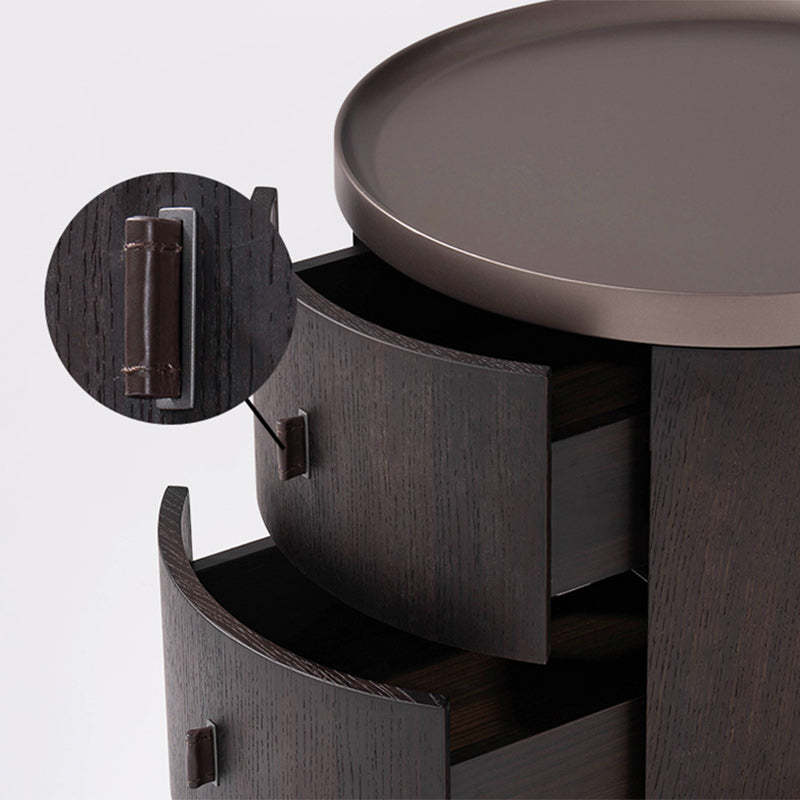 Modern Art Deco Smoked Wood Cylinder Nightstand 2-Drawer