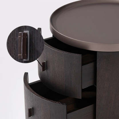 Modern Art Deco Smoked Wood Cylinder Nightstand 2-Drawer
