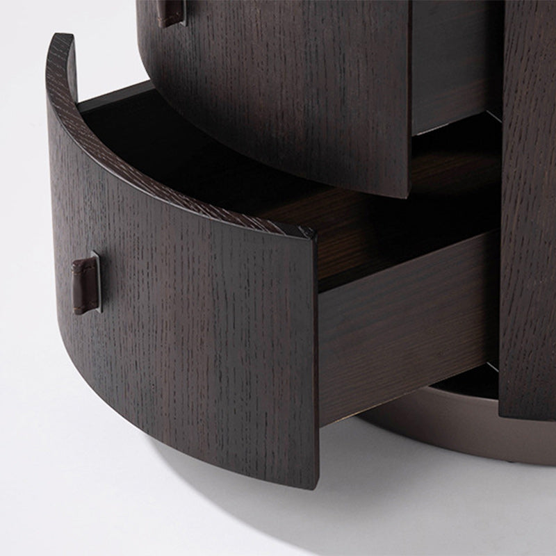 Modern Art Deco Smoked Wood Cylinder Nightstand 2-Drawer