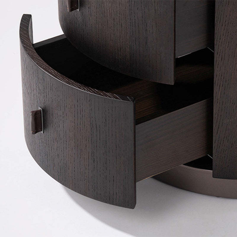 Modern Art Deco Smoked Wood Cylinder Nightstand 2-Drawer