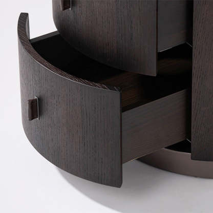 Modern Art Deco Smoked Wood Cylinder Nightstand 2-Drawer