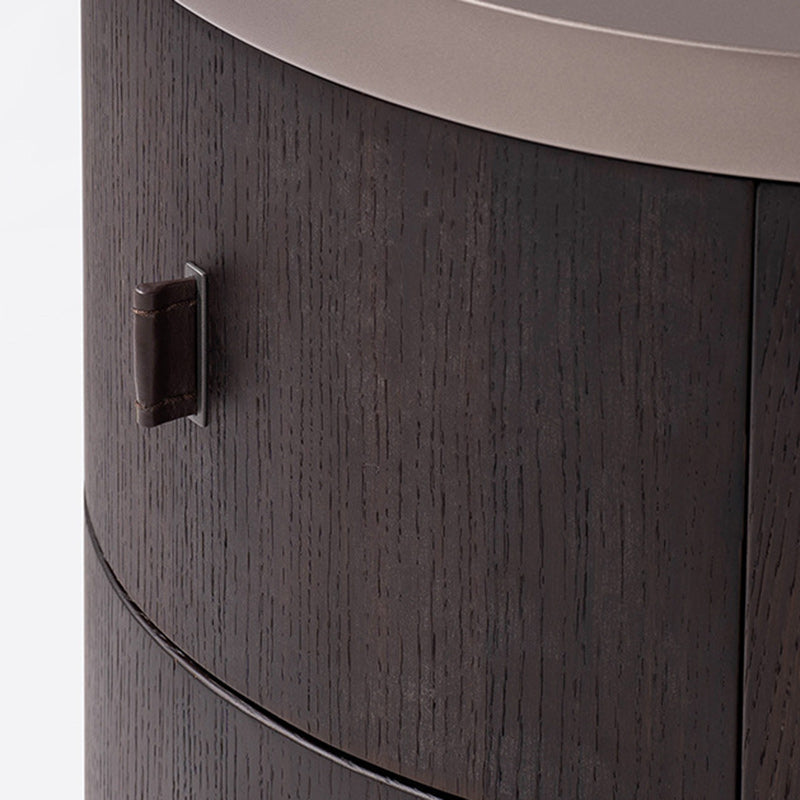 Modern Art Deco Smoked Wood Cylinder Nightstand 2-Drawer