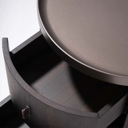 Modern Art Deco Smoked Wood Cylinder Nightstand 2-Drawer