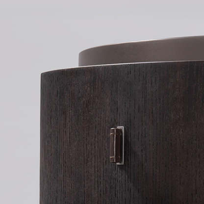 Modern Art Deco Smoked Wood Cylinder Nightstand 2-Drawer