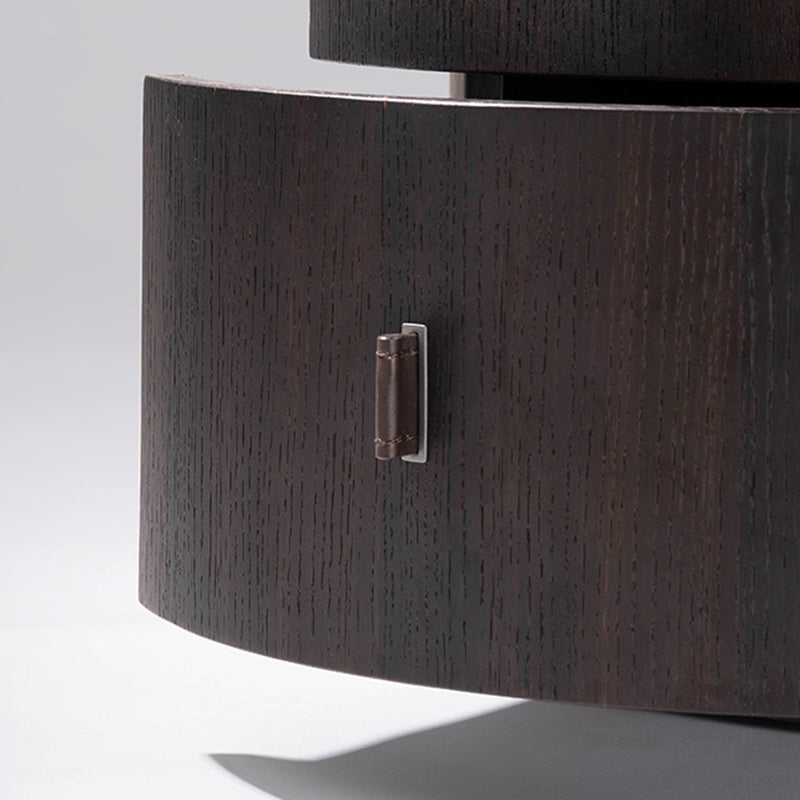 Modern Art Deco Smoked Wood Cylinder Nightstand 2-Drawer