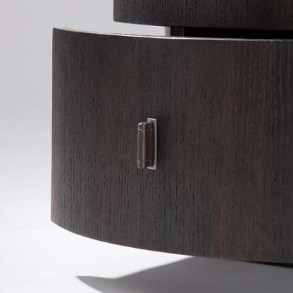 Modern Art Deco Smoked Wood Cylinder Nightstand 2-Drawer
