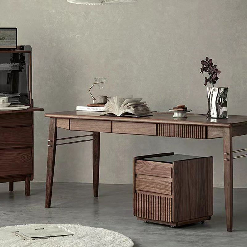 Nordic Tempered Glass Walnut 3-Drawer Side Table
