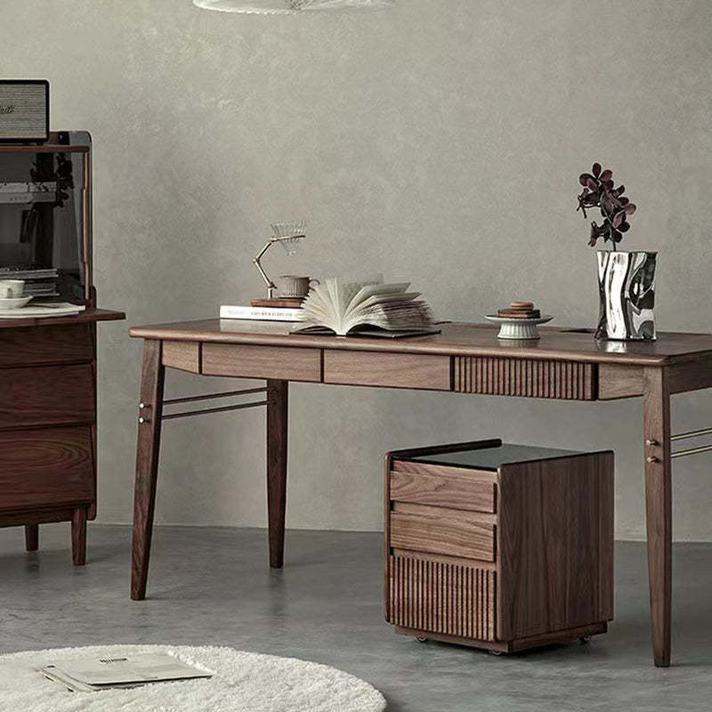 Nordic Tempered Glass Walnut 3-Drawer Side Table