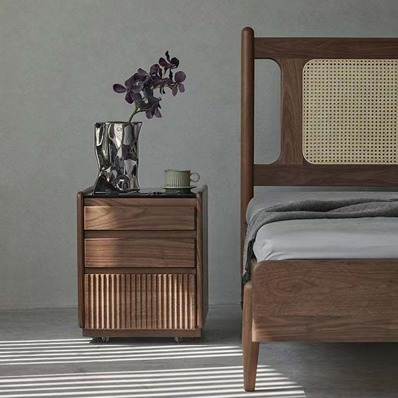 Nordic Tempered Glass Walnut 3-Drawer Side Table